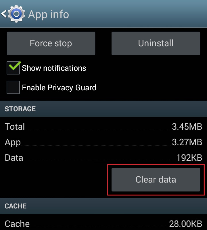 Clear App data